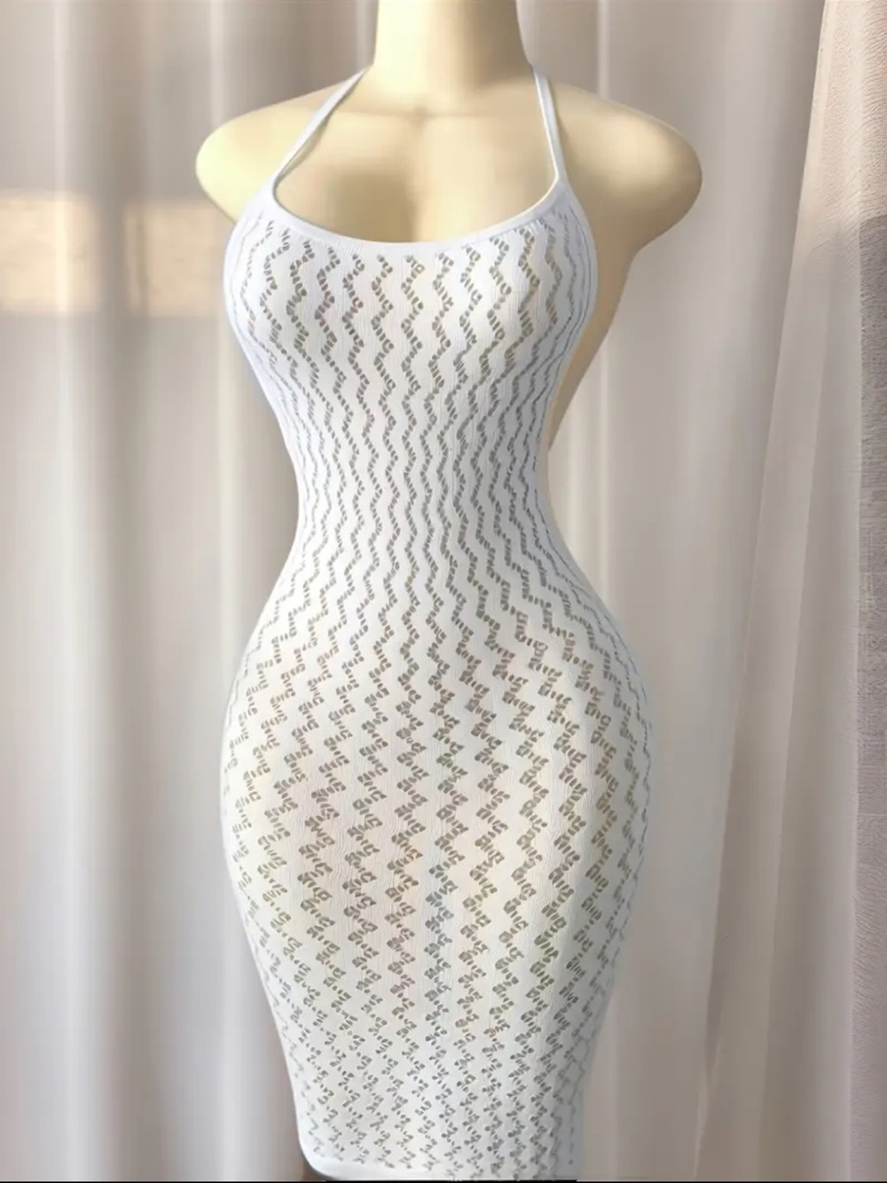 White Lace Halter Dress - Stylish Women’s Evening Dress One Size Firs All - Picture 4 of 6